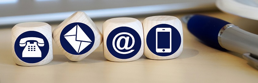 サイコロ、電話、メール、@マーク、携帯電話